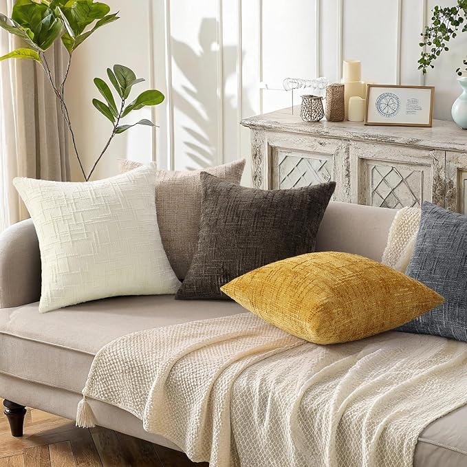 decorUhome Oatmeal Chenille Throw Pillow Covers 18x18 Set of 2 Textured Soft - Image 6