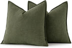 MIULEE Decorative Linen Euro Sham Pillow Covers 22x22 Inch Dark Olive Green - Image 6