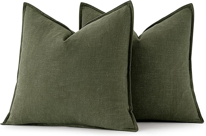MIULEE Decorative Linen Pillow Covers 20x20 Inch Dark Olive Green Boho - Image 6