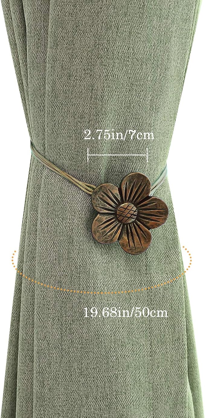 Lewondr Curtain tie Magnetic, 4 Pieces Vintage Resin Flower Curtain Drapery - Image 8