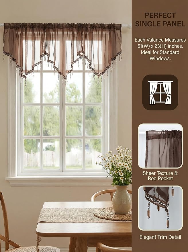 Molaxhome Swag Curtain 51 inch Length Rod Pocket Scalloped Curtain Valance - Image 4