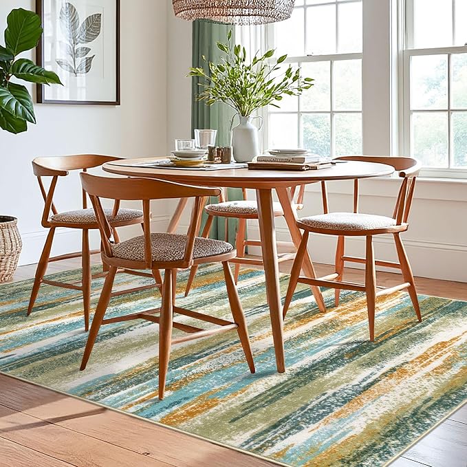 Lansny Modern Abstract 6x9 Machine Washable Living Room Rug Non-Slip Soft - Image 2
