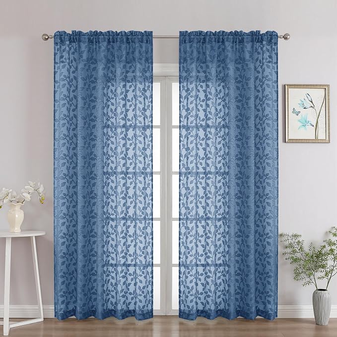Chyhomenyc Dusty Blue Sheer Curtains 84 Inch Length 2 Panels Set, Light by Chyhomenyc