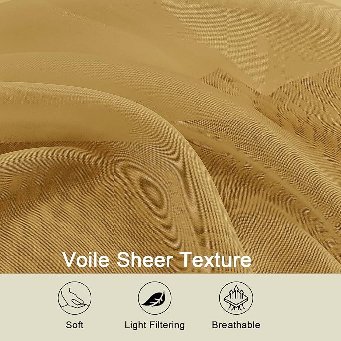 Gold Sheer Curtains for Bedroom Living Room 45 Inch Length 2 Panels, Soft Airy - Image 7