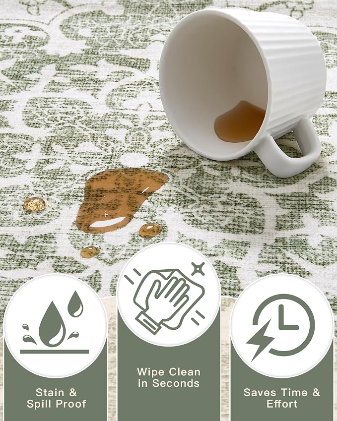 Madane 9x12 Area Rugs for Living Room, Machine Washable Vintage Green Rug - Image 5