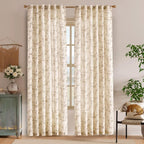 Lazzzy 90 Inch Curtain for Living Room Taupe Floral Drapes Linen for Bedroom - Image 2