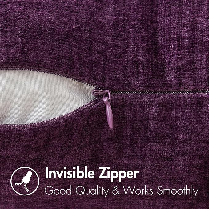 MIULEE Pack of 2 Couch Throw Pillow Covers 20x20 Inch Soft Plum Purple Chenille - Image 3