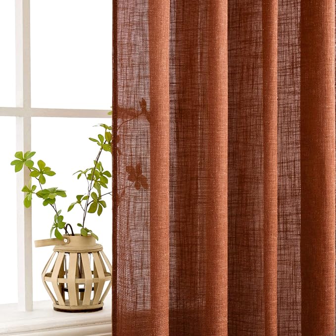 MIULEE Burnt Orange Linen Curtains 108 Inches Long - Image 5