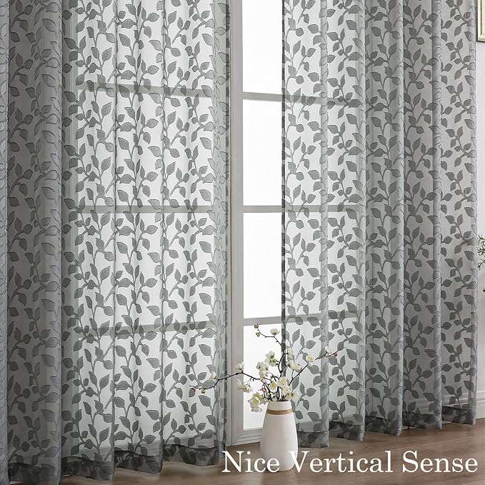Chyhomenyc Extra Long Charcoal Grey Sheer Curtains 108 Inch Length 2 Panels Set - Image 9