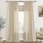 Greyish Beige Linen Curtain 96 inch Length 2 Panels Set Back Tab Light by Jolilight