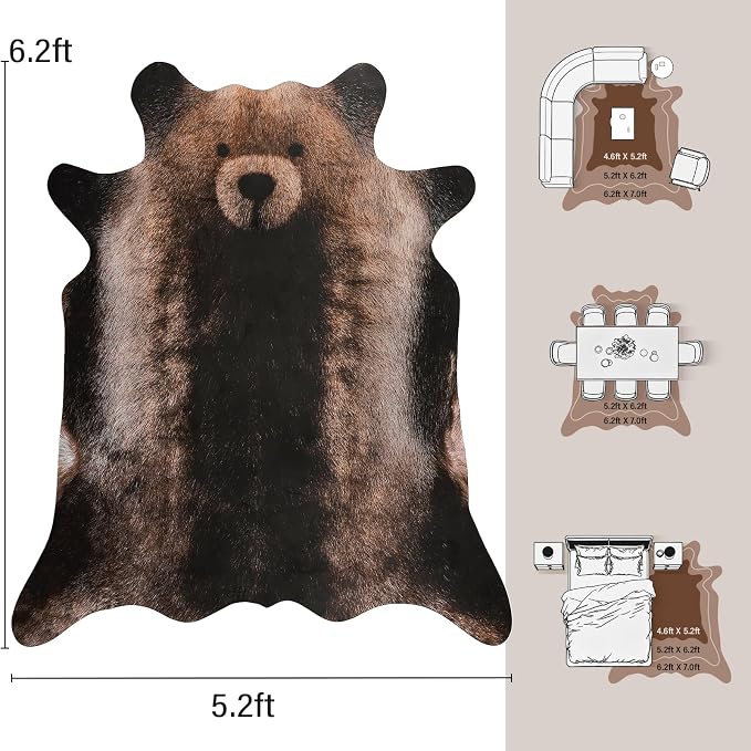 AROGAN Premium Bear Print Rug 5.2x6.2 Feet, Machine Washable Faux Fur Rug - Image 2