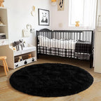 3'x3' Black Round Rug for Bedroom, Ultra Soft Fluffy Circle Rug for Kids Girls - Image 3