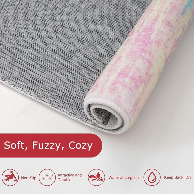 KOZYFLY Pink Nursery Rug for Baby Girl, Washable Thin Area Rugs 5x7 for Kids - Image 7
