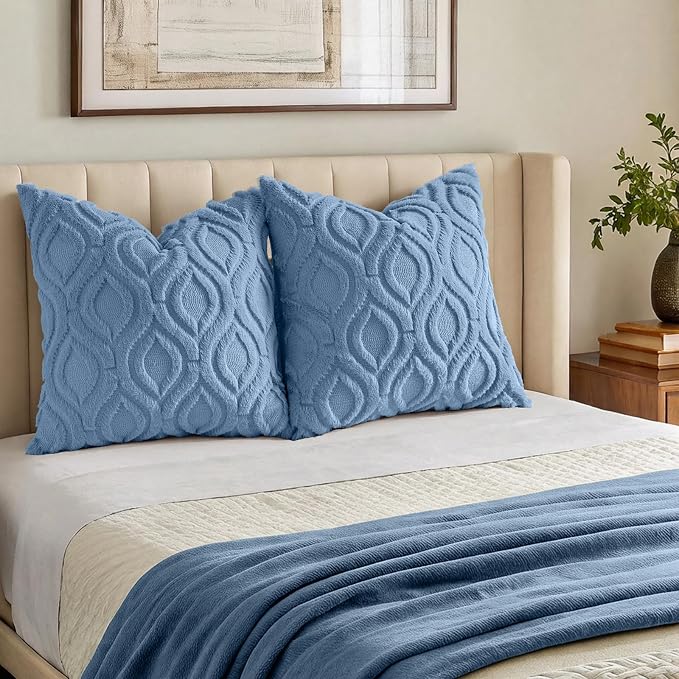 decorUhome Throw Pillow Covers 18x18 Inch Set of 2, Soft Plush Faux Wool Blue - Image 7