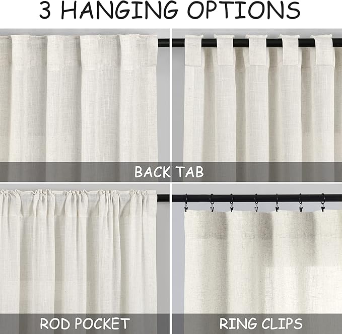 Nanspring Semi Sheer Linen Curtains 90 Inches Long - Image 3