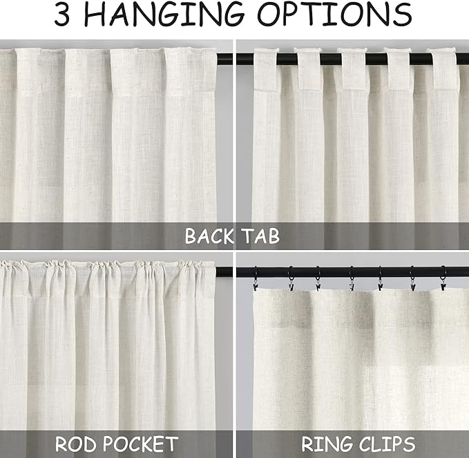 Nanspring Cream Linen Curtains 83 Inch Length 2 Panels Set - Image 2
