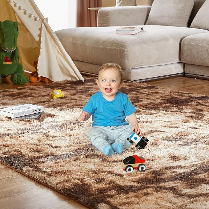 Fluffy Shag Area Rugs for Bedroom, 5x7 Ft Tie-Dyed Coffee Upgrade Anti-Skid - Image 3