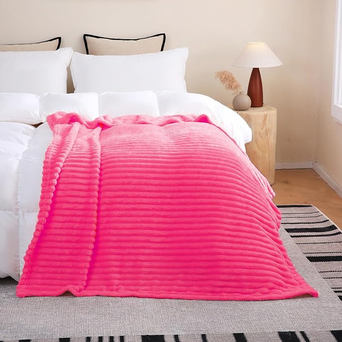 Hot Pink Fleece Throw Blanket 60”×80” by linecooo