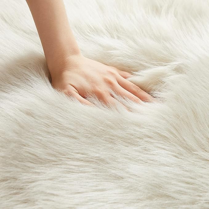 AMTOVO Faux Fur Rug, Light Grey Small Area Rug, Fluffy Sheepskin Rug, Fuzzy - Image 7