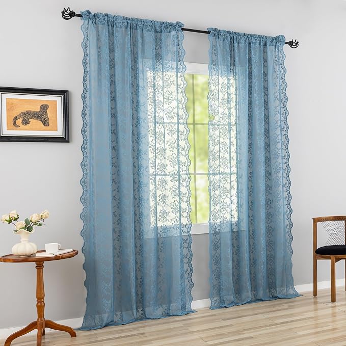 YJ YANJUN Vintage Lace Curtains 102 Inches Long-Victorian Floral Pattern Dusty - Image 5