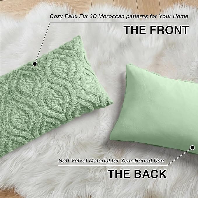 decorUhome Throw Pillow Covers 12x20 Inch Set of 2, Soft Plush Faux Wool Sage - Image 8