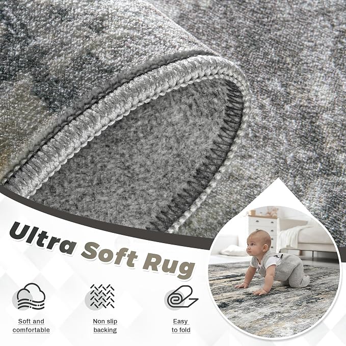 Area Rugs 6x9 for Living Room: Washable Rug Modern Abstract Neutral Soft - Image 4