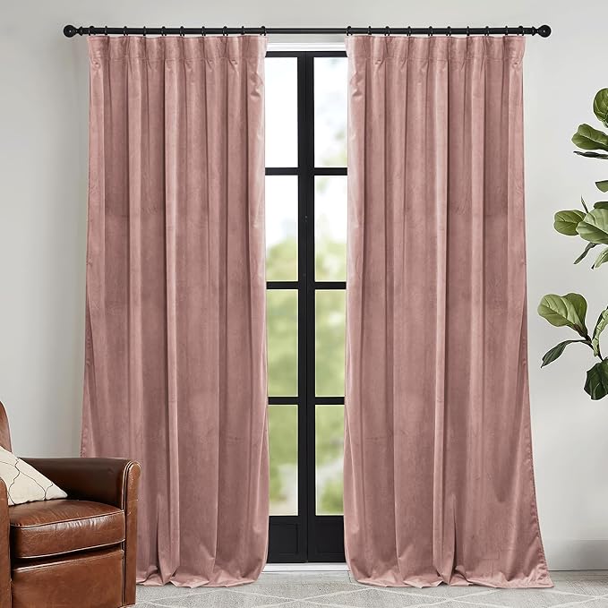 RYB HOME Dusty Pink Velvet Curtains 72 inches by RYBHOME