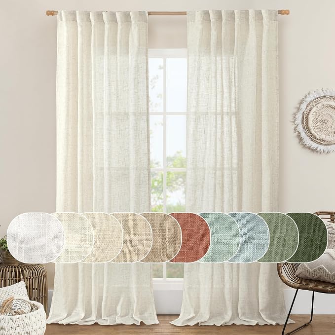 LAMIT Ivory 90 Inches Long Linen Sheer Curtains by LAMIT