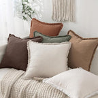 MIULEE Decorative Throw Pillow Covers Neutral Linen Fringe Throw Pillows Euro - Image 5