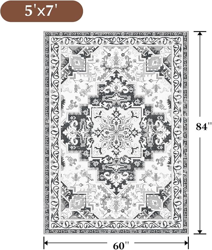 Rugflix 5x7 Area Rug for Living Room, Machine Washable Area Rugs - Image 2