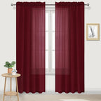 DWCN Christmas Burgundy Sheer Curtains Semi Transparent Voile Rod Pocket by DWCN