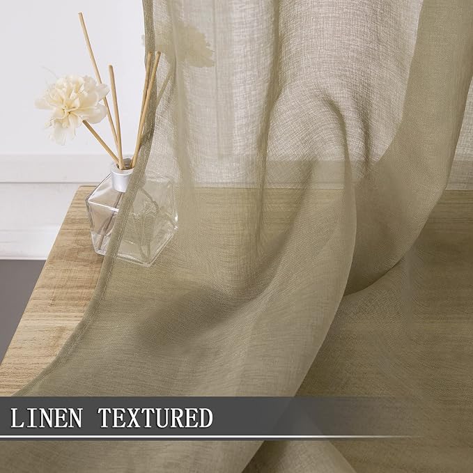 Tollpiz Short Sheer Curtains Linen Textured Bedroom Curtain Sheers Light - Image 2