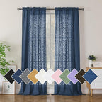 Simplebrand Navy Blue Semi Sheer Curtains 96 Inches Long 2 Panels, Light by Simplebrand