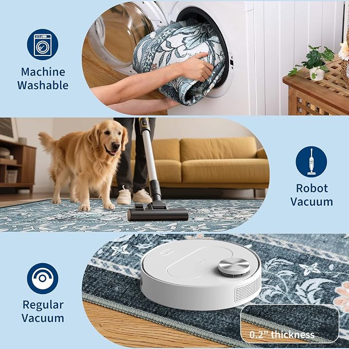 GarveeHome Misty Blue Botanical Grove 5ft Round Rug, Small Circle Vintage - Image 5