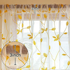 AmHoo 2 Panels Embroidered Leaf Pattern Semi Sheer Curtains Foliage Floral - Image 3