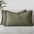 MIULEE Decorative Lumbar Throw Pillow Covers Neutral Linen Fringe Throw Pillows by MIULEE