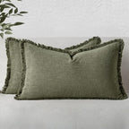 MIULEE Decorative Lumbar Throw Pillow Covers Neutral Linen Fringe Throw Pillows by MIULEE