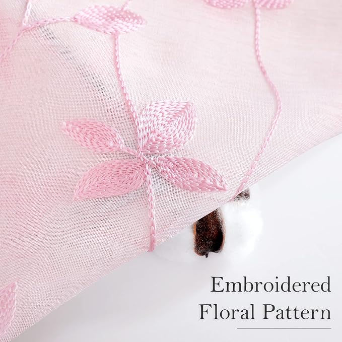 HOMEIDEAS Pink Sheer Curtains 52 X 96 Inches Length 2 Panels Embroidered Vine - Image 2