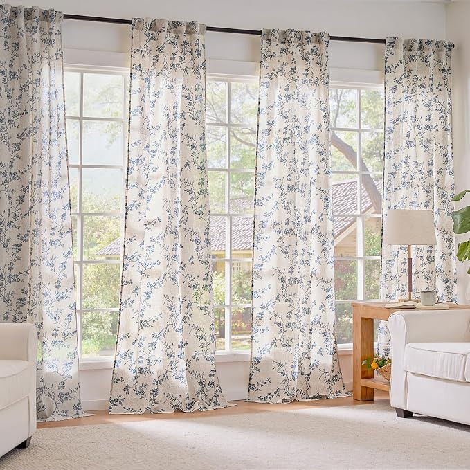 Lazzzy Floral Linen Curtains Farmhouse Extra Long Curtain - Image 7