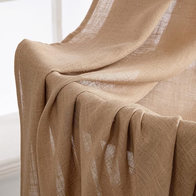 MIULEE Light Brown Linen Curtains 54 Inch Length 2 Panels - Image 6