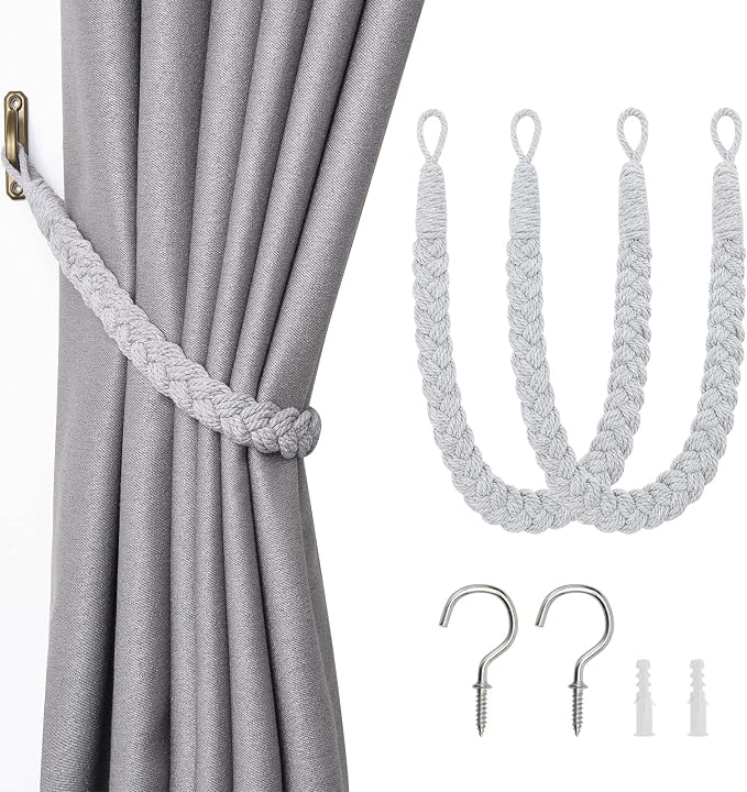 NICEEC 2 Pack Natural Cotton Rope Curtain Tiebacks Elegant Boho Style by NICEEC