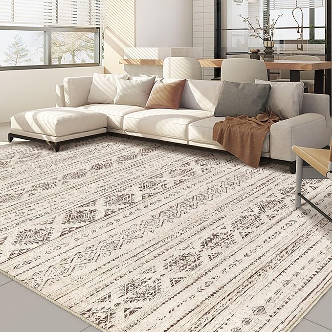 Nakagishi 5x8 Area Rug Living Room: Washable Boho Large Neutral Soft Farmhouse - Image 2