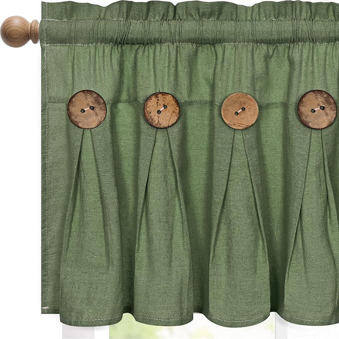FRAMICS Farmhouse Valance Curtains, Boho Cotton Linen Kitchen Valance, Olive by FRAMICS