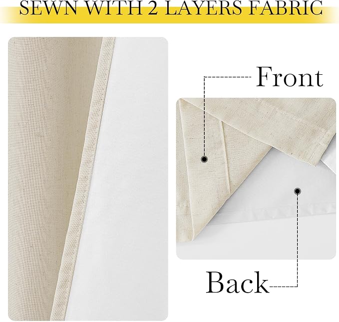 NICETOWN Natural Thick Linen Full Blackout Curtains - Image 4