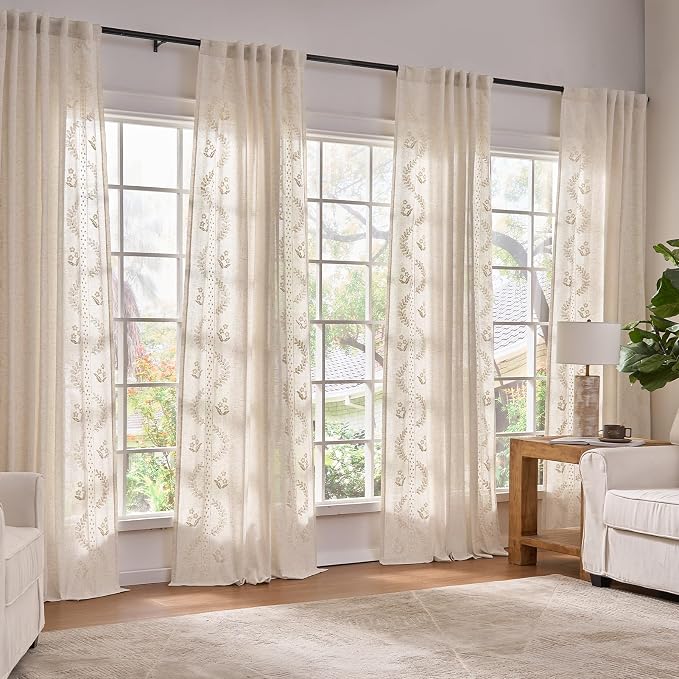 jinchan Belrose 4 Panel Curtains Set 90 Inch Length Floral Curtains Linen Blend by JINCHAN