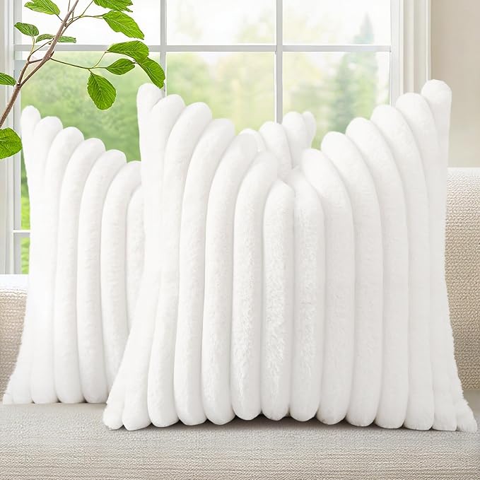 decorUhome Summer Cozy Faux Fur Throw Pillow Covers 18x18 Set of 2 Decorative by decorUhome