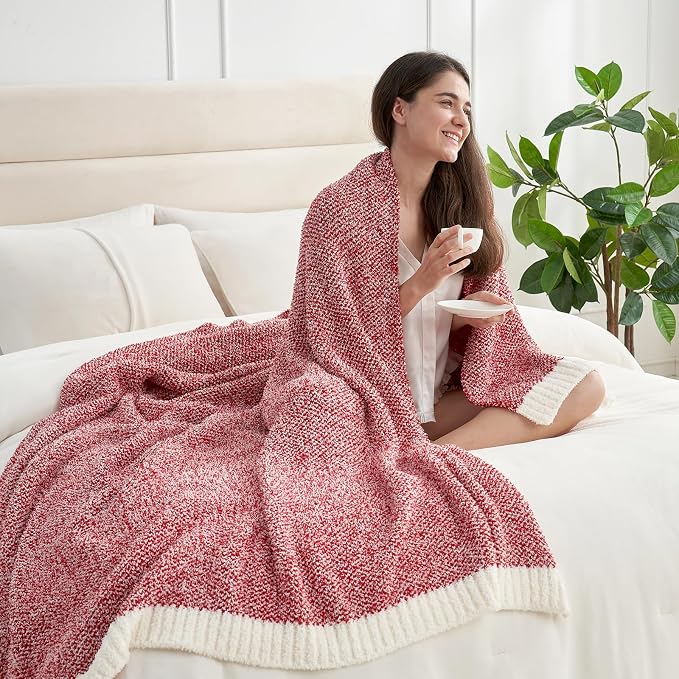 Snuggle Sac Red Throw Blanket for Couch, Super Soft Warm Christmas Red Blankets - Image 3