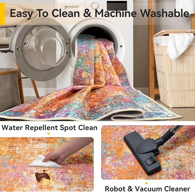 Washable Area Rugs 2'x8' Non-Slip Modern Abstract Soft - Image 6