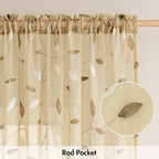 MIULEE Beige Sheer Curtains 2 Panels Embroidered Leaf Patterned Rod Pocket - Image 6