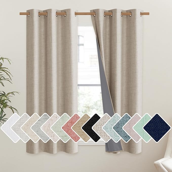NICETOWN Oatmeal Thick Linen Blend 100% Blackout Curtains 63" Long 2 Panels Set by NICETOWN